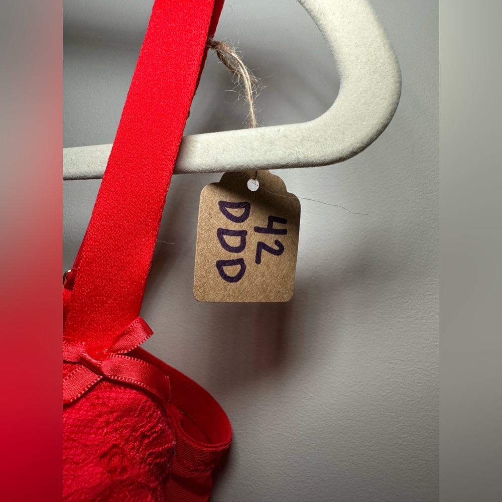 Cacique Layne Bryant red lace bra lightly lined balconette 42DDD sexy curvy cute - Picture 5 of 8